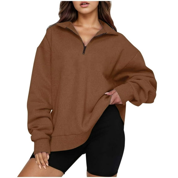 WENWU Women’S Sweatshirt,Long Sleeve Sweatshirt for Women'S Half Zip Pullover Coffee Cute Crewneck Sweatshirt Women Fall Women'S Clothing