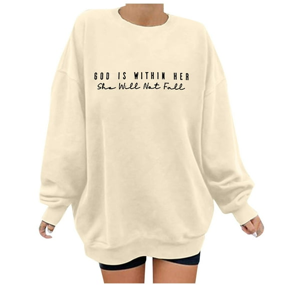 WENWU Women’S Sweatshirt Sweat Shirts Women Long Sleeve Pullover Women Beige Sweatshirt for Woman Fall Hiking Clothes for Women Comfy Clothes