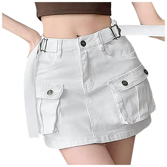 WENWU Women Soild Mini Cargo Skirt Low Waist Short Denim Jean Skirt Swim Skirt Longer Swimsuit Skirt Women