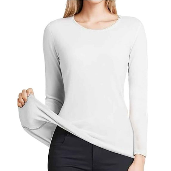 WENWU Women Solid Thermal Top Long Sleeve Round Neck Pullover T Shirt Base Top Thermal Undershirt for Women Thermal Blouses for Women