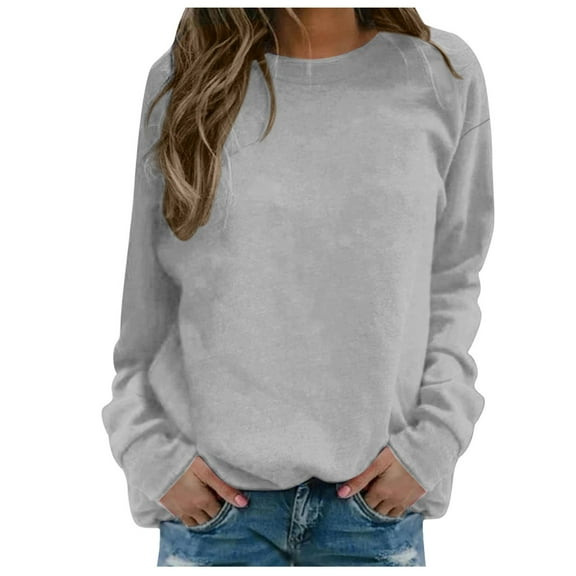 WENWU Women Sweatshirt Long Sleeve Sweatshirt Pullover Sweatshirt Light Gray Sweatshirt for Woman Womens Fall Outfits Women'S Clothing