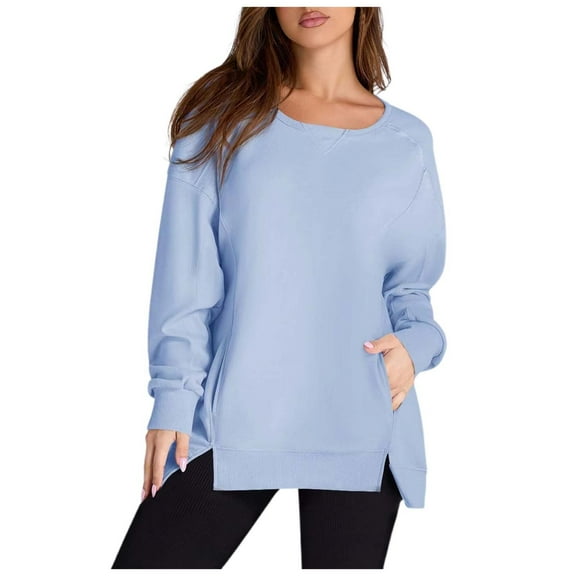 WENWU Women Sweatshirt Womens Long Sleeve Sweatshirt Pullovers for Women Light Blue Crewneck Sweatshirts Fall Fashion for Women Streetwear