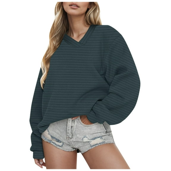 WENWU Women Sweatshirts Long Sleeve Sweatshirt for Women Pullover Dark Blue Crewneck Sweatshirt Women Fall Sweatshirts Womens Clothes Trendy