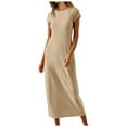 thumbnail image 1 of WENWU Women's 2024 Summer Short Sleeve Tshirt Dress Casual Crew Neck Beach Long Maxi Dresses Woman Tan Dress Women Summer Outfits, 1 of 9