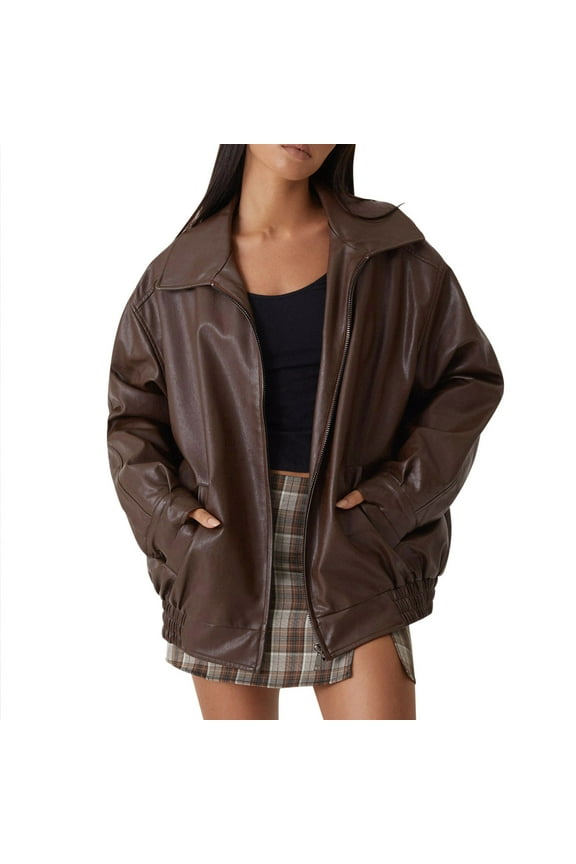 Women's Autumn/Winter Solid Color Style PU Leather Jacket Coat Western Wear for Women Women Winter Jacket