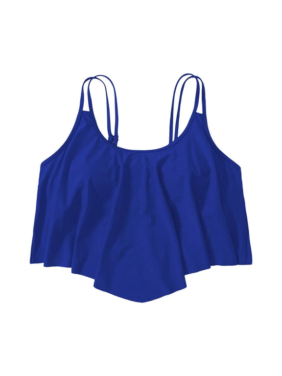 Women's Bikini Tops Full Coverage Tankini Top Double Layer Swim Bras Flounce Bathing Suit Tops with Ruffled Swimming Bra for Women plus Size Bathing Suits Women with Underwire