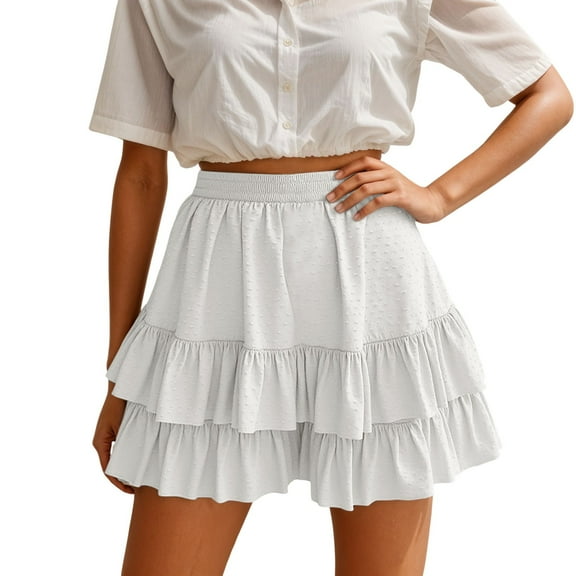 WENWU Women's Casual Elastic Waist Solid Skirt for Summer Spring Outfit with Tops Comfortable Stretchy Mini Midi Skirt Twill on Midi Skirt Long Skirts