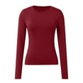thumbnail image 1 of WENWU Women's Casual Long Sleeve T Shirt Solid Color Slim Fit Base Top Women Compression Long Sleeve Shirt Long Sleeve Layering Shirts for Women, 1 of 3
