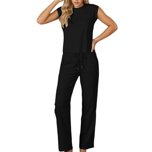 WENWU Women's Casual Trousers Suit with Pocket Design and High Waisted Pants Set for Everyday Wear plus Size Womens Apparel Women Jumpsuit Dressy