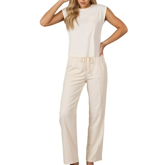 WENWU Women's Casual Trousers Suit with Pocket Design and High Waisted Pants Set for Everyday Wear plus Size Womens Apparel Women Jumpsuit Dressy