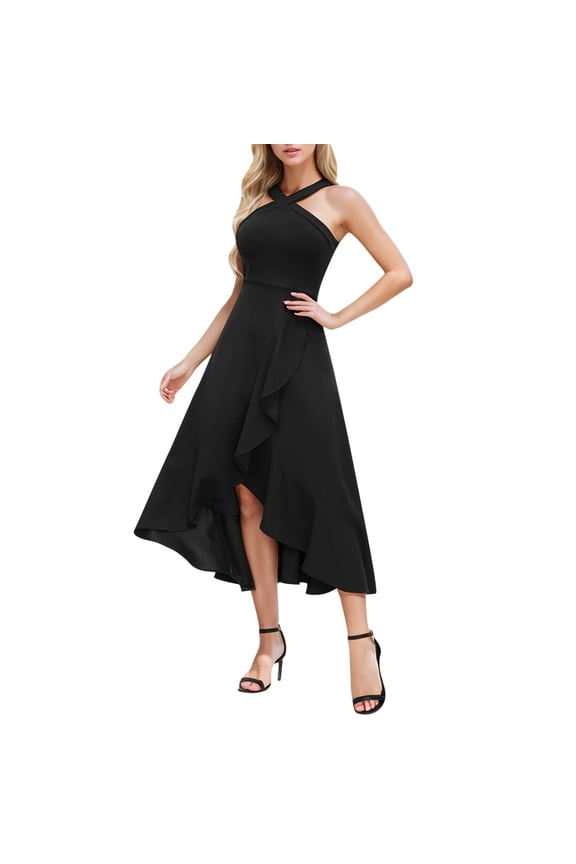Women's Fashion Solid Color Hemline PROM Party Dress Wu Dress Dresses with Pocket