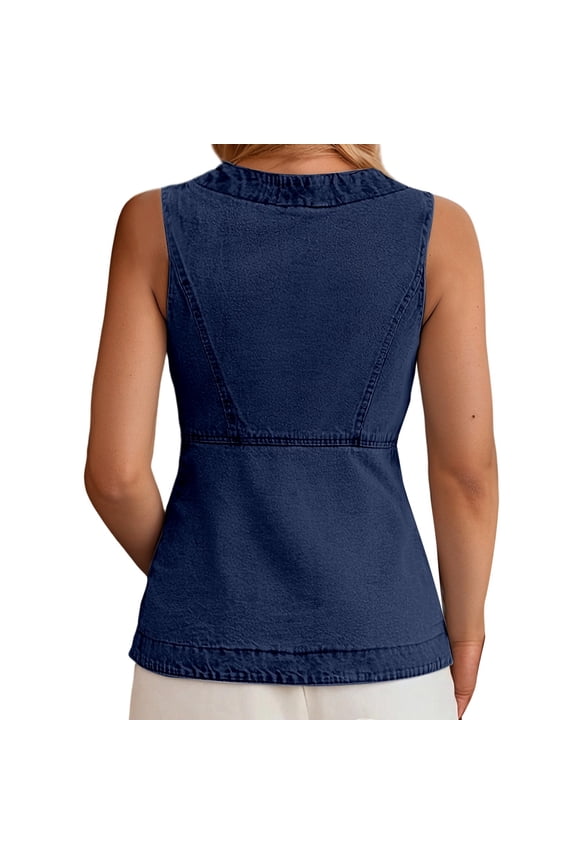 Women's Fashionable Casual Fitted Button Up Denim Vest Denim Jacket Dress Oversize Jean Jacket