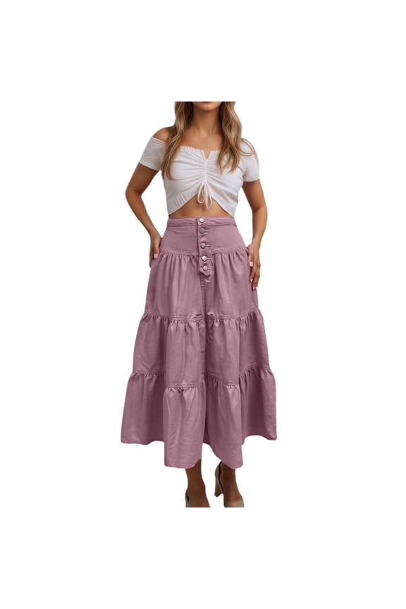 Women's Long Denim Maxi Skirt High Waist Flowy Ruffle Pleated Tiered A Line Skirt for Streetwear Holiday Casual Outfits Skirts for Women plus Size Silk Skirts