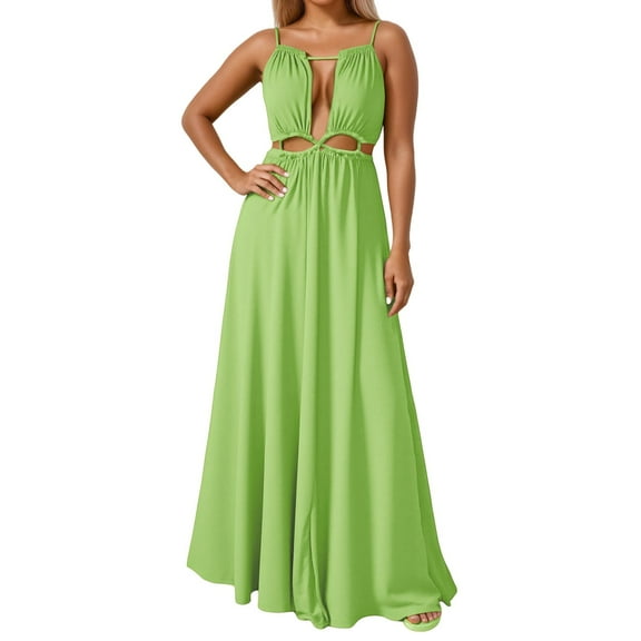 WENWU Women's Long Skirt Suit Set Elegant Dressy Casual Outfit Sleeveless Maxi Dress with Straps Versatile for Daily Wear Summer Dresses for Women Sequin Gown