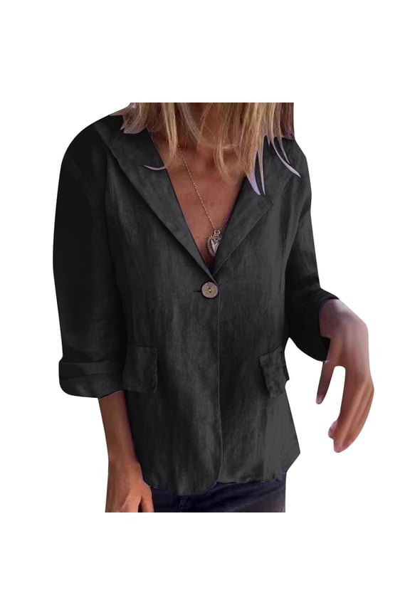 Women's Loose Plus Size Solid Button with Lapel in Linen Blend Music Note Sweater for Women Lightweight Cardigan for Women for Summer