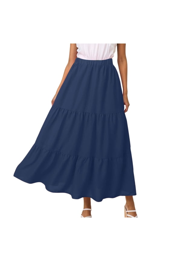 Women's Mid Length Skirt with Pockets High Elasticity Waist Flowing Ruffles Casual Summer Bohemian Style A Line Skirt Neon Skirt Side Skirt