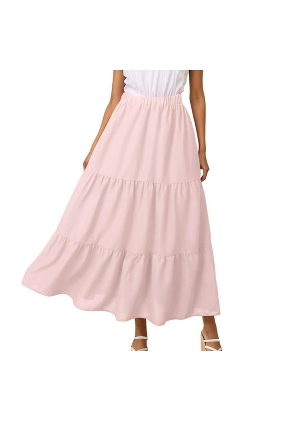 Women's Mid Length Skirt with Pockets High Elasticity Waist Flowing Ruffles Casual Summer Bohemian Style A Line Skirt Neon Skirt Side Skirt