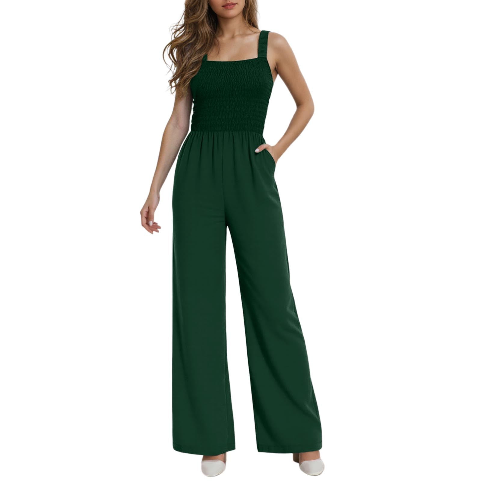 Wide Leg Jumpsuit Junior Petite Jumpsuit Women's Deep V Long