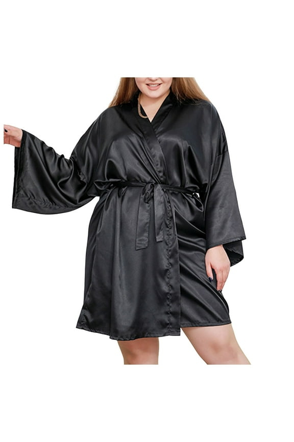 Women's Plus Size Satin Robes Plus Size Kimonos Robes Sleepwear Short Junior Nightshirts Exhilarated and Exhausted