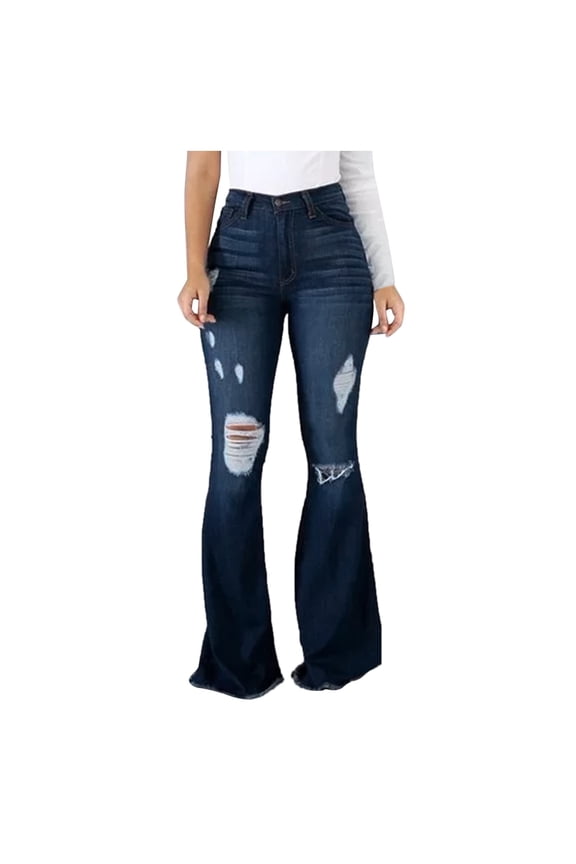 Women's Ripped Jeans High Waisted Flared Pants Mom Jean plus Size Women Clothes