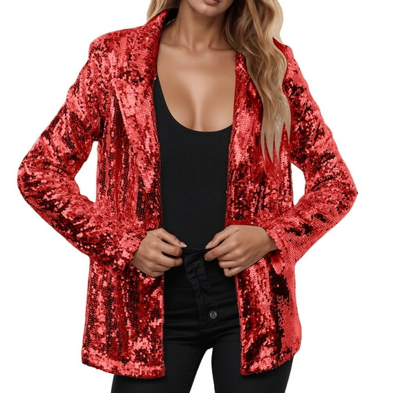 WENWU Women's Sequin Jackets Open Front Jacket Casual Long Sleeve Sparkly Cardigan Coat with Pocket plus Size Winter Coats for Women 3x Corn Coat