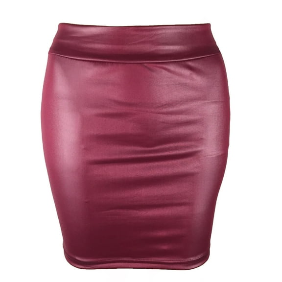 WENWU Women's Shiny Metallic Mini Skirt Wet Look Leather Short Skirt Stretch Pencil Party Skirt High Waist Clubwear Ballet Skirt Women Daybed Skirt