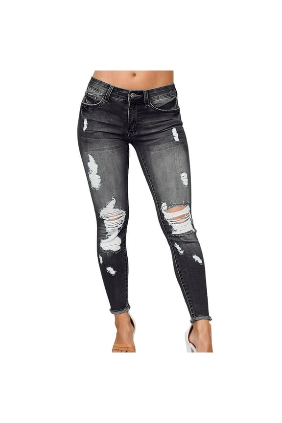 Women's Solid Skinny Ripped Fashion Dressy Casual Loose Fit Jeans High Fashion Women Jean's Posh Pantry