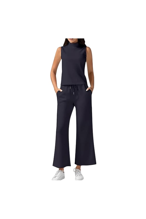 Women's Summer 2 Piece Outfits Neck Tank Top Cropped Wide Leg Pants Sets 2024 Fashion Tracksuit Wedding Pant Suits Petite Size Women Dress Suits Set