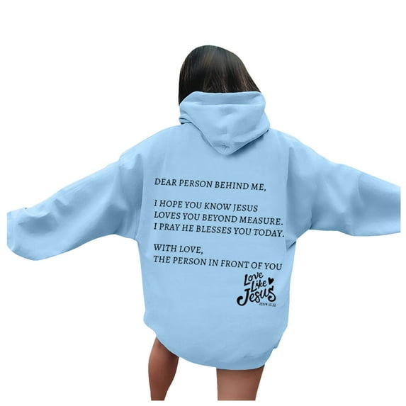 WENWU Hoodies Sweatshirt for Women Long Sleeve Hoodie Pullover Sweatshirt Graphic Hoodies for Women Light Blue Sweatshirt Womens Winter Tops Street Style