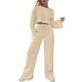 thumbnail image 1 of WENWU Women's Two Piece Knit Matching Outfits Crew Neck Slit Hem Tee and Pants Tracksuit Sets Womens Suits for Weddings Petite Pant Suits for Women Dressy, 1 of 5