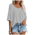 thumbnail image 1 of WENWU Women's V Neck Batwing Half Sleeved Shirt Knit Loose Shirt Solid Color Top Cute Workout T Shirts Top Women Loose, 1 of 5