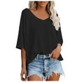 thumbnail image 1 of WENWU Women's V Neck Batwing Half Sleeved Shirt Knit Loose Shirt Solid Color Top Cute Workout T Shirts Top Women Loose, 1 of 5