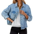 thumbnail image 1 of WENWU Women's Washed Denim Jacket with Edges Denim Jacket Women plus Size Wardrobe for Women, 1 of 6