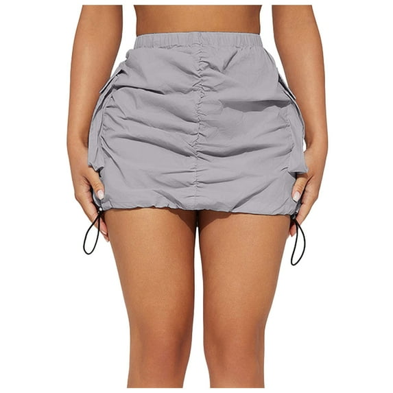 WENWU Womens Cargo Skirt Casual Summer High Waisted Bodycon Pencil Ruched Mini Skirts Side Drawstring and Pockets Poodle Skirts for Girls Womens Plaid Skirt