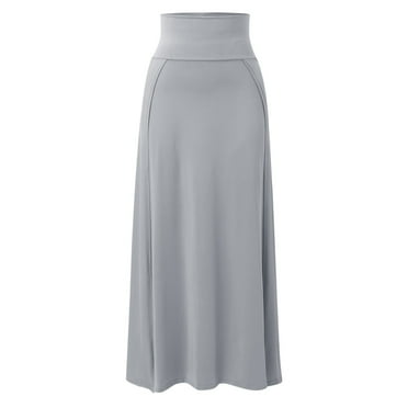 WENWU Womens Double Split Maxi Long Skirt Ladies Plain Basic Two Side Slit 4 22 Skirt Shorts for Women Denim Skirts for Women Knee Length