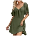 thumbnail image 1 of WENWU Womens Dresses 2024 Spring Summer Deep V Neck Elegant Bow Tie Mini Dress S XL Casual Knee Length Dresses for Women Maxi for Women, 1 of 7