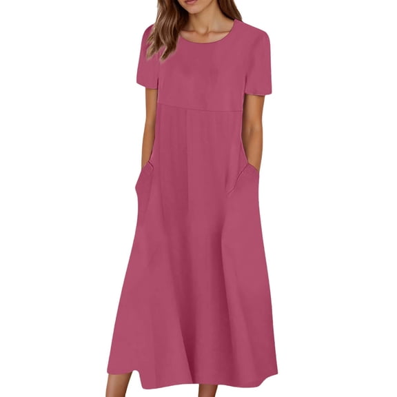 WENWU Womens Dresses Summer Casual Short Sleeve Neck Print Swing Beach Boho Dress with Pockets Gauzy Dresses for Women Neck Dress