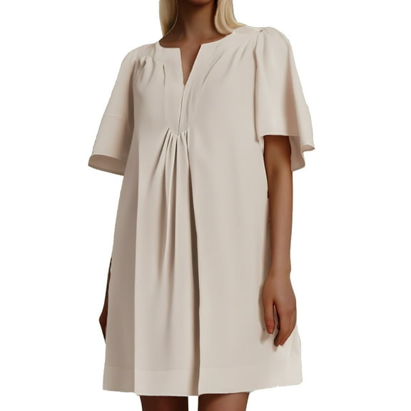 WENWU Womens Flutter Short Sleeve Mini Dress Casual V Neck Loose Flowy Summer Dresses Skater Dresses for Women Casual Summer Frame Dress