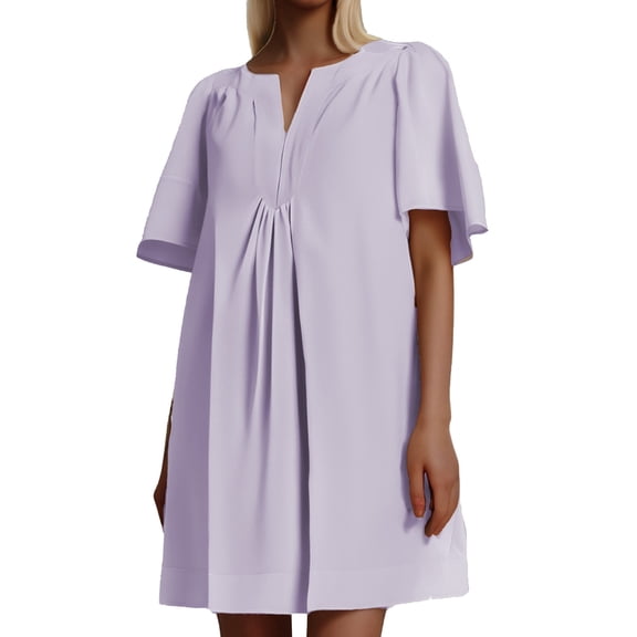 WENWU Womens Flutter Short Sleeve Mini Dress Casual V Neck Loose Flowy Summer Dresses Skater Dresses for Women Casual Summer Frame Dress