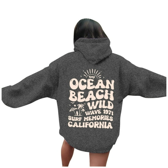 WENWU Womens Hoodie Long Sleeve Hoodie for Women Pullover Graphic Hoodies for Women Dark Gray Crewneck Trendy Fall Outfits for Women Preppy Teen Clothes