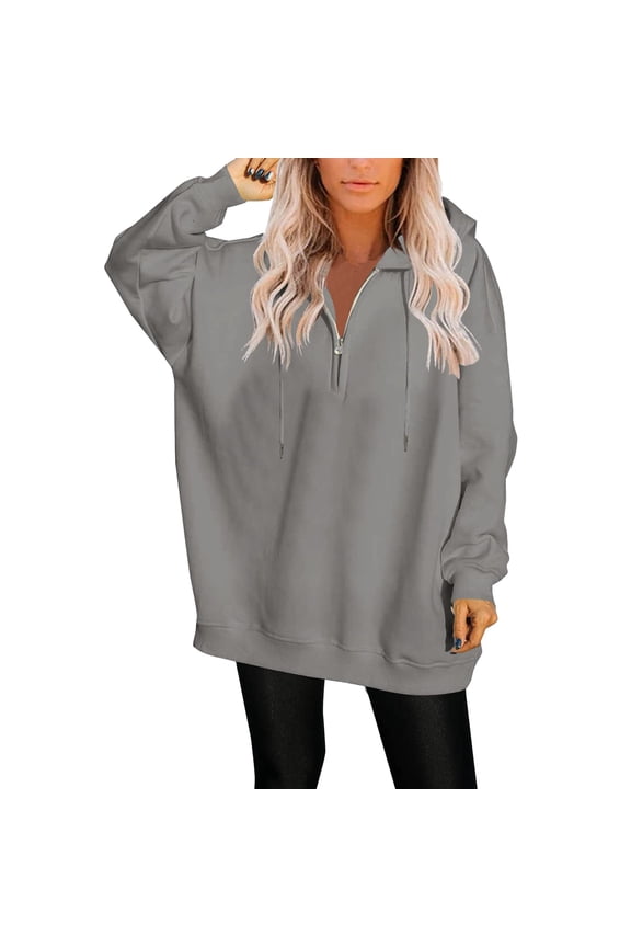 Womens Hoodie Long Sleeve Zip Up Hoodies Oversized Hoodie for Women Grey Sweatshirt Womens Winter Essentials Trending Clothes