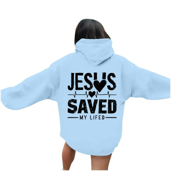WENWU Womens Hoodies Jesus Loves You Hooded Sweatshirts Graphic Hoodie Oversized Pullovers for Women Fall Fashion Street Style Clothes