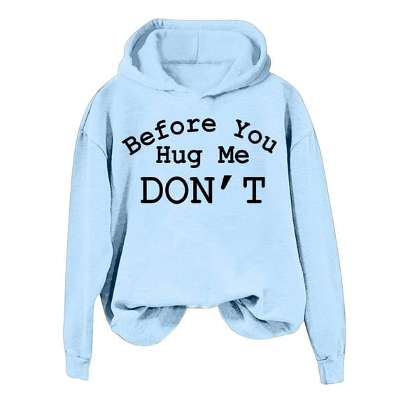 WENWU Womens Hoodies Long Sleeve Womens Hoodies Pullover Unisex Hoodie Light Blue Hoodies Fall Essentials Cute Sweatshirt
