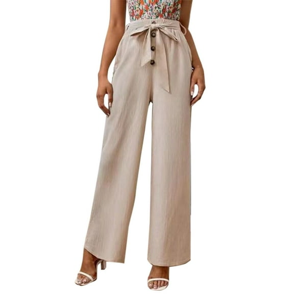 WENWU Womens Pants Business Casual Pants for Women Beige Pants Loose Yoga Pants for Women Wide Leg Pants with Pockets Summer Clothes for Women