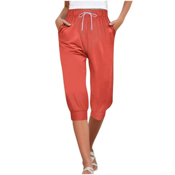 WENWU Womens Pants Women'S Pants Casual Watermelon Red Baggy Pants Loose Pants High Waisted Trousers with Pockets Women Summer Pants