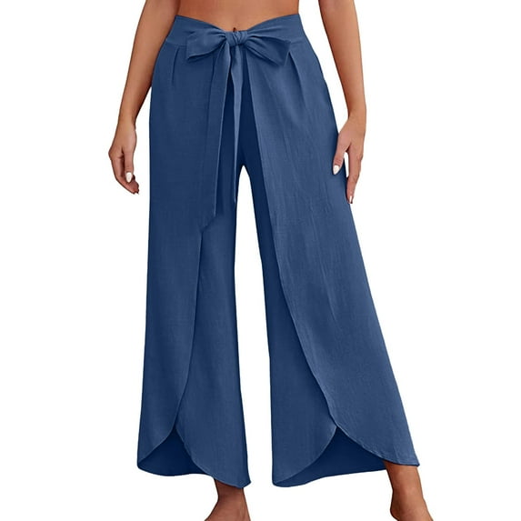 WENWU Womens Pants for Women Casual Blue Baggy Pants Comfortable Pants for Women for Work Wide Leg Pants for Women with Pockets Fall Pants