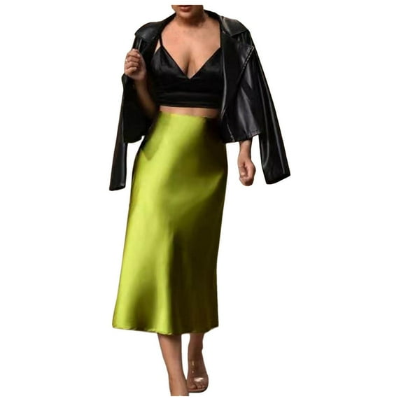 WENWU Womens Satin Slim Skirt Solid Color Mid Length Fishtail Skirt Skirt Swimsuits for Women Leather Pencil Skirt