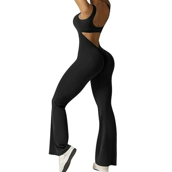 WENWU Womens Scrunch Jumpsuits 2024 Crew Neck Seamless Romper V Back Gym Booty Leggings Bodycon Workout Yoga Unitard off the Shoulder Jumpsuits Yoga Jumpsuit