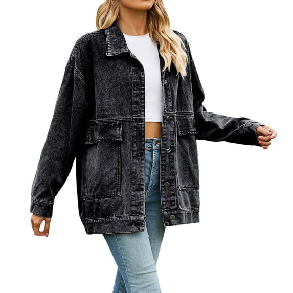 WENWU Womens Slim Retro Classic Loose Denim Casual Jacket Tall Lightweight Jacket Jackets