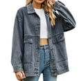 thumbnail image 1 of WENWU Womens Slim Retro Classic Loose Denim Casual Jacket Tall Lightweight Jacket Jackets, 1 of 6